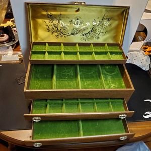 Lady Buxton Vintage jewelry box 4 compartment multi-tier large faux wood HEAVY